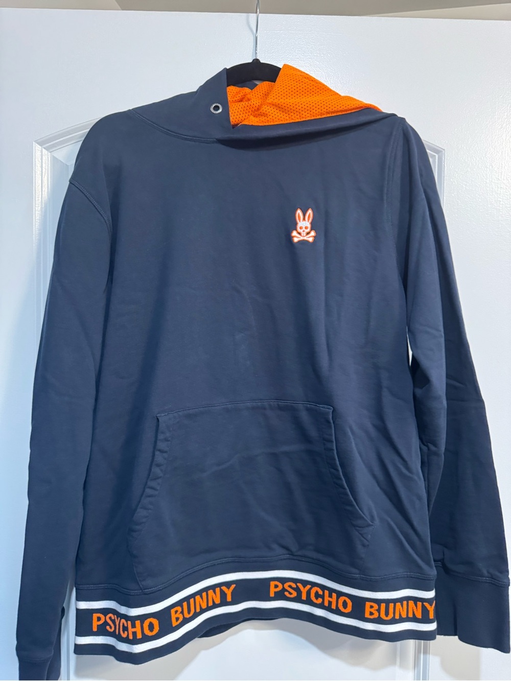 Psycho Bunny Navy Hoodie with Orange Lining and Logo